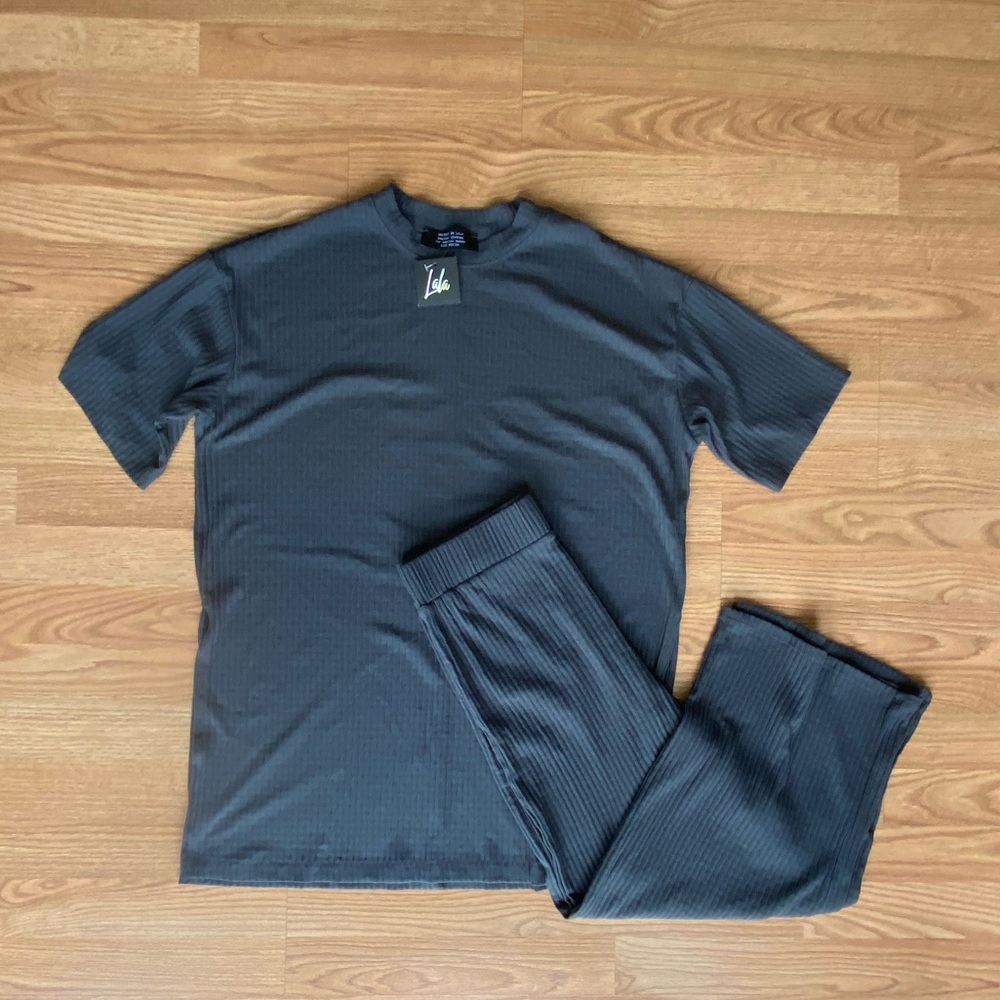 dressed in lala dark grey matching set